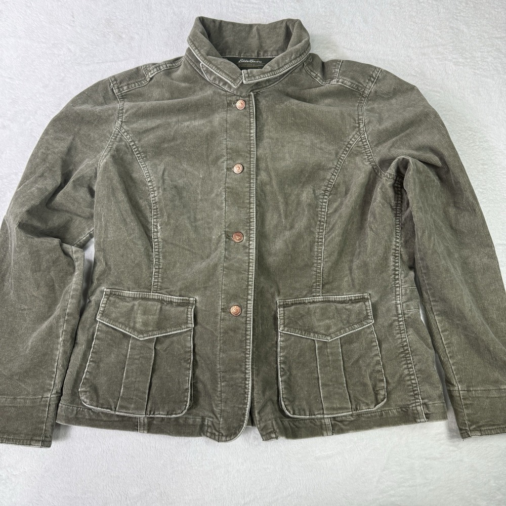 Eddie Bauer Corduroy Jacket Womens XL Olive Herrington Pockets